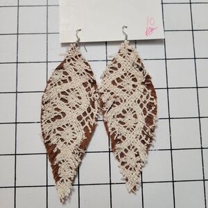 Handmade Leather And Lace Feather Earrings